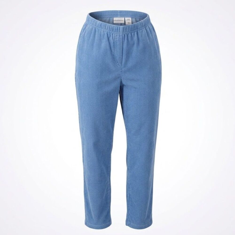 Alfred Dunner Pants Women 12 Light Blue Corduroy Elastic Waist Pull On High Rise